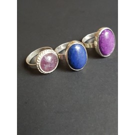 Sterling silver rings with natural jade and Lapislazuli