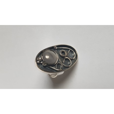 Sterling silver ring with natural cat's eye Ovalish, Bijuterii de argint lucrate manual, handmade