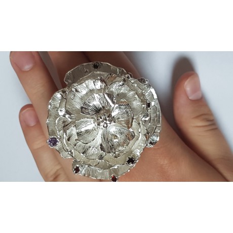 Large Sterling Silver flower ring Summer Tender, Bijuterii de argint lucrate manual, handmade
