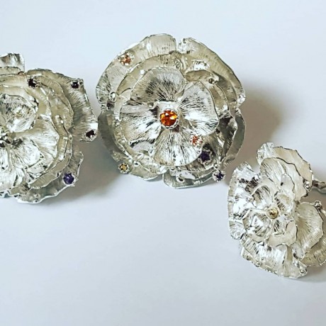 Large Sterling Silver flower ring Summer Tender, Bijuterii de argint lucrate manual, handmade