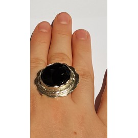 Sterling silver ring with natural onyx stone Magic Flower