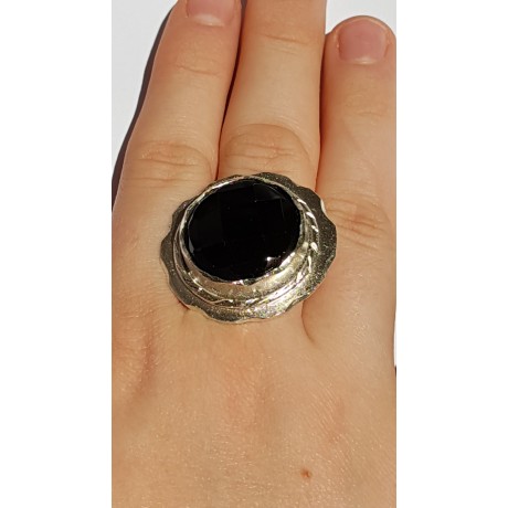 Sterling silver ring with natural onyx stone Magic Flower, Bijuterii de argint lucrate manual, handmade