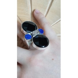 Sterling silver ring with natural onyx and lapislazuli stones Boundless Summer dreaming