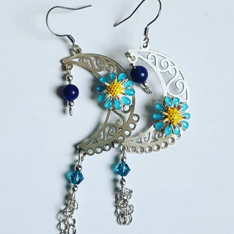 Sterling silver earrings Flower Moonic, Bijuterii de argint lucrate manual, handmade