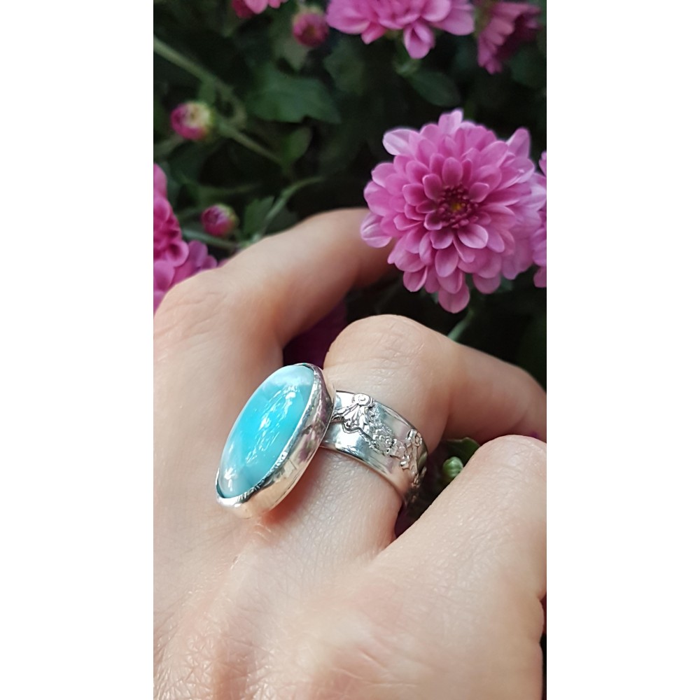 Sterling silver ring with natural Larimar Summer Fairie