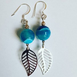 Sterling silver earrings with natural agate stones Leafy Haze