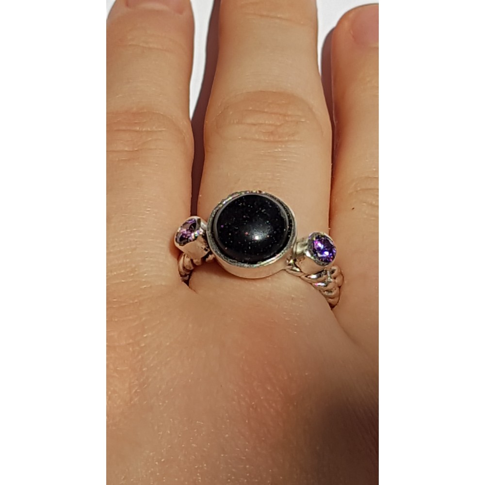 Sterling silver ring with natural amethyst and black goldstone Peaky Picky
