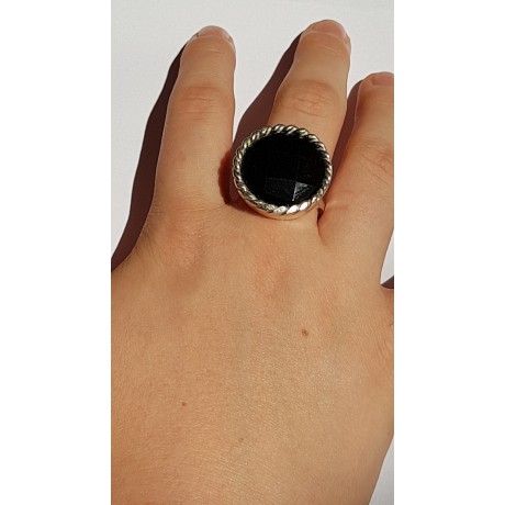 Sterling silver ring with natural onyx stone Black Shadows, Bijuterii de argint lucrate manual, handmade