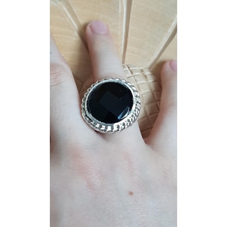 Sterling silver ring with natural onyx stone Black Fires, Bijuterii de argint lucrate manual, handmade
