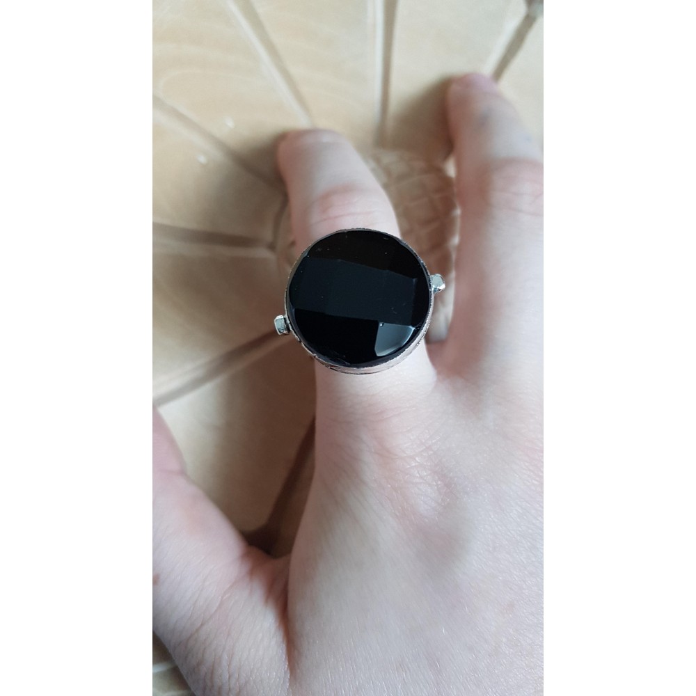 Sterling silver ring with natural onyx stone Black Erection