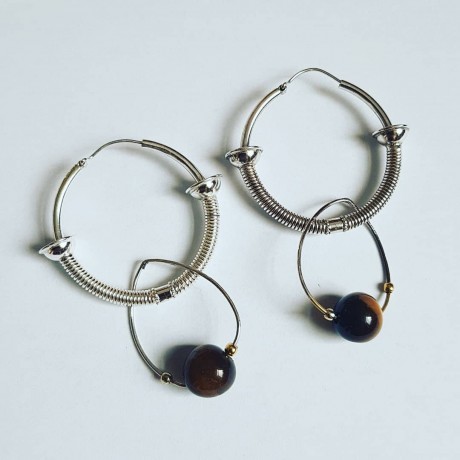 Silver earrings #sterling Ag925 with natural tiger eyes Summer Dice, Bijuterii de argint lucrate manual, handmade