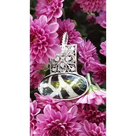 Ag925 silver pendant, pure watermark and natural septary, dragon stone, Bijuterii de argint lucrate manual, handmade
