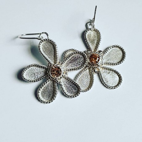 Sterling silver earrings Flower Focus, Bijuterii de argint lucrate manual, handmade