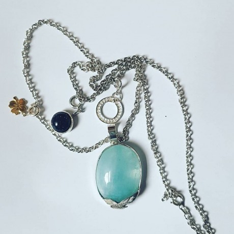 Large Ag925 pendant with natural blue Opal and Opalescence silver accessories, Bijuterii de argint lucrate manual, handmade