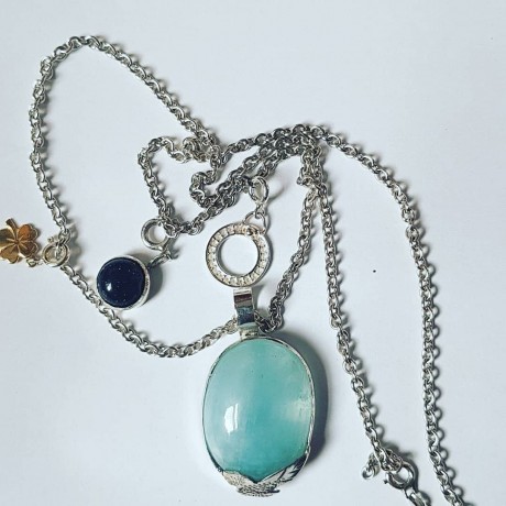 Large Ag925 pendant with natural blue Opal and Opalescence silver accessories, Bijuterii de argint lucrate manual, handmade