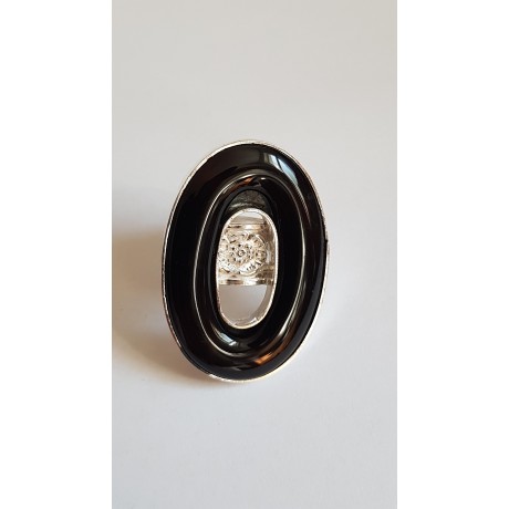Sterling silver ring with natural agate Blackish Aura, Bijuterii de argint lucrate manual, handmade
