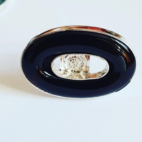 Sterling silver ring with natural agate Blackish Aura, Bijuterii de argint lucrate manual, handmade