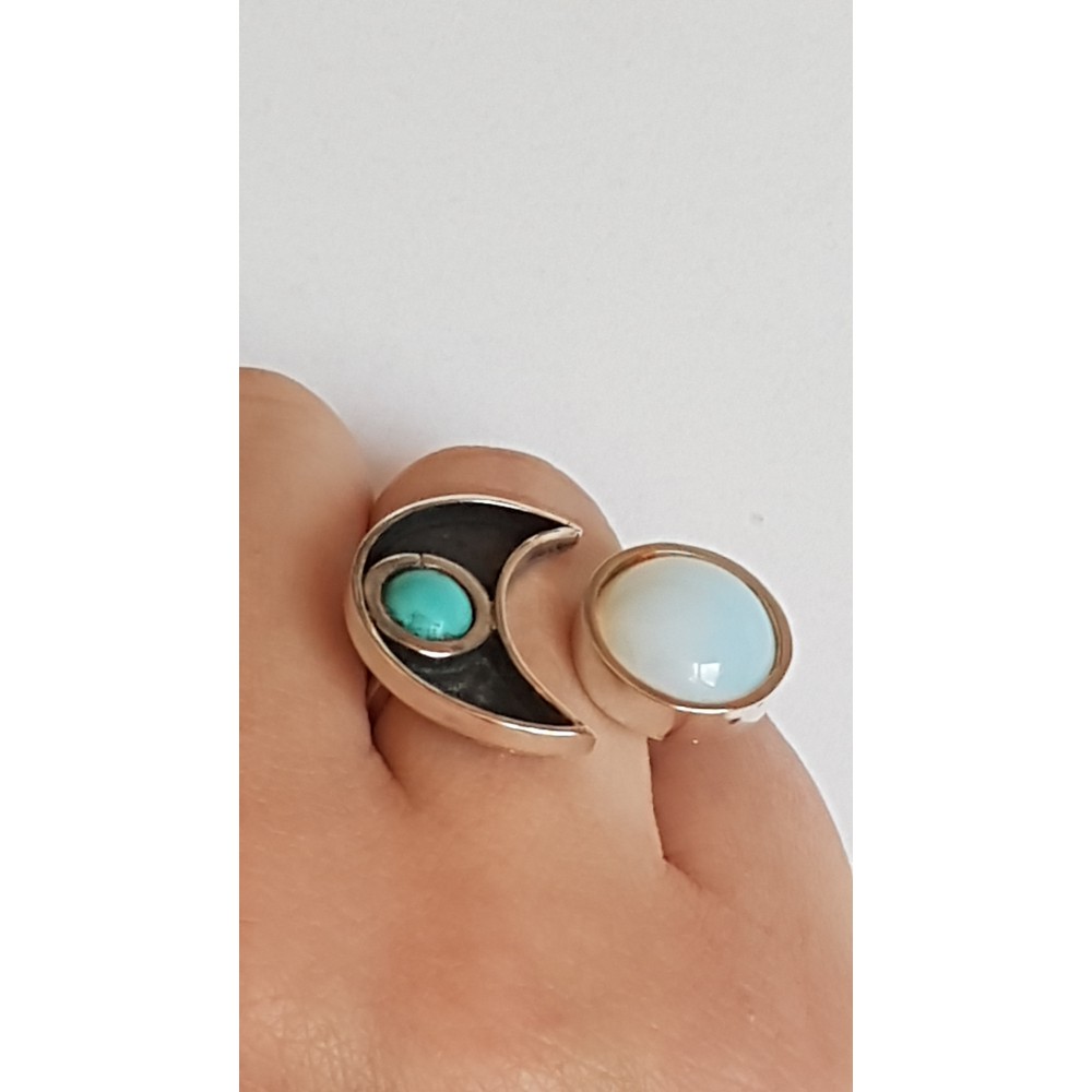 Sterling silver ring with natural turqoise and Opal Fine Flirt