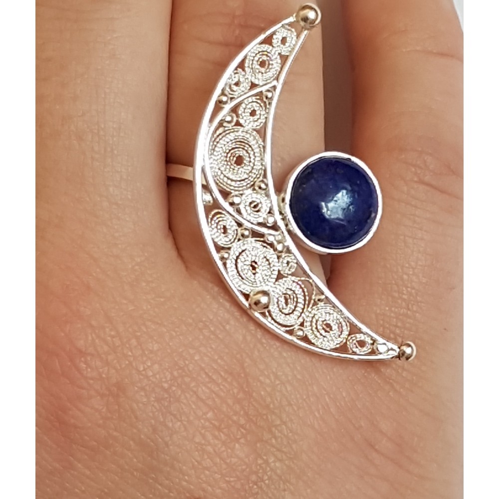 Sterling silver ring,  filigree and natural lapislazuli Baby Moon