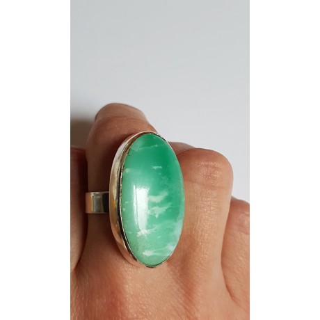 Sterling silver ring with natural crysophrasis Green Candy, Bijuterii de argint lucrate manual, handmade