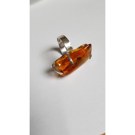 Sterling silver ring with natural Amber Nature 's Touch, Bijuterii de argint lucrate manual, handmade