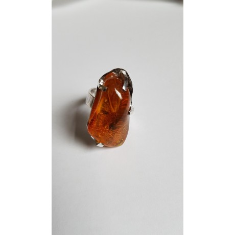 Sterling silver ring with natural Amber Nature 's Touch, Bijuterii de argint lucrate manual, handmade