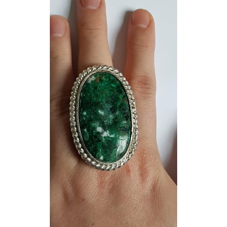 Sterling silver ring with natural chrisocola Green Therapy, Bijuterii de argint lucrate manual, handmade