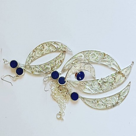 Sterling silver and filigree earrings Moon Match, Bijuterii de argint lucrate manual, handmade
