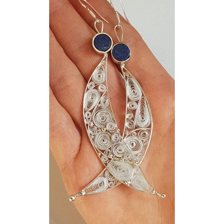 Sterling silver and filigree earrings Moon Match, Bijuterii de argint lucrate manual, handmade
