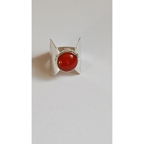 Sterling silver ring with natural carnelian Lady in Red, Bijuterii de argint lucrate manual, handmade