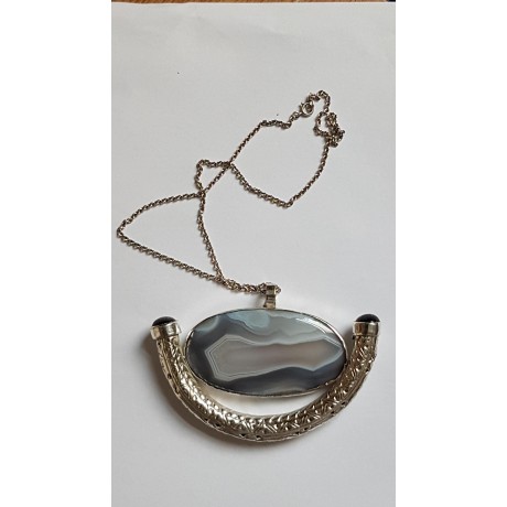 Large Sterling Silver necklace featuring sterling silver pendant, Bijuterii de argint lucrate manual, handmade