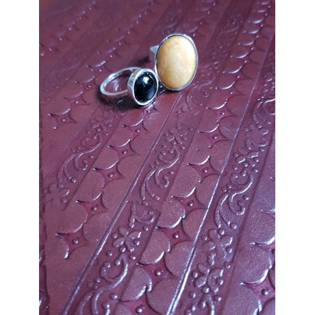 Set inele Ag925 cu onix negru și jad galben natural, Bijuterii de argint lucrate manual, handmade