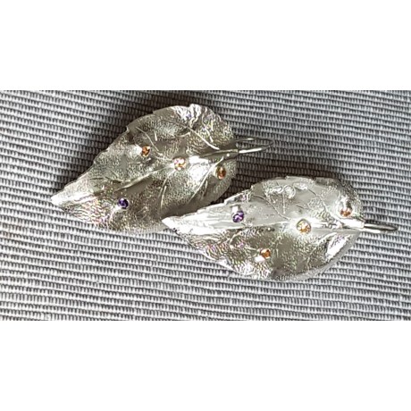 Sterling silver earrings with amethyst and #citrine stones, Bijuterii de argint lucrate manual, handmade
