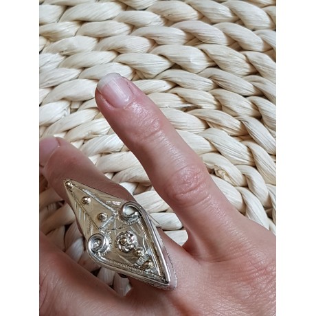 Sterling silver ring with 14k gold Thrive & ignite, Bijuterii de argint lucrate manual, handmade