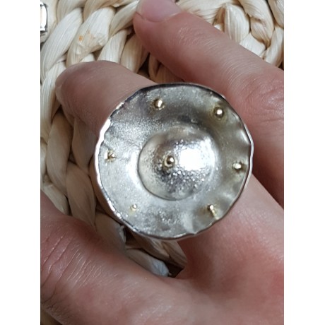 Sterling silver ring with 14k gold Receptacle Of Light, Bijuterii de argint lucrate manual, handmade