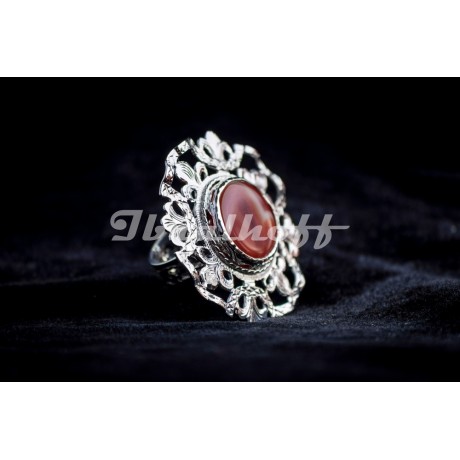 Silver ring with round agath stone, Bijuterii de argint lucrate manual, handmade