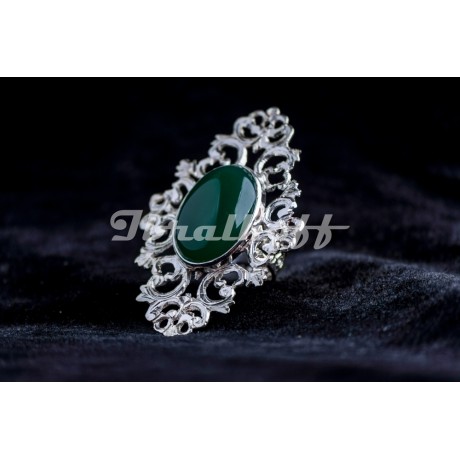 Silver ring with green agath stone, Bijuterii de argint lucrate manual, handmade