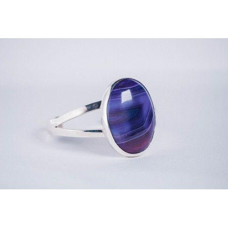 Sterling silver bracelet with purple oval agate, Bijuterii de argint lucrate manual, handmade