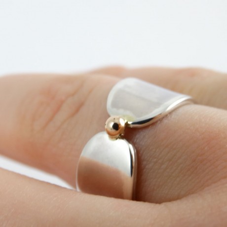 Sterling silver engagement ring with gold Hotspot, Bijuterii de argint lucrate manual, handmade