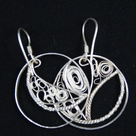 Unique pair of sterling silver earrings and filigree Love Tangle, Bijuterii de argint lucrate manual, handmade