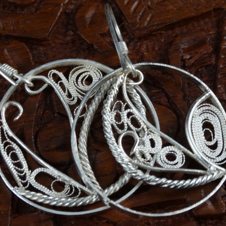 Unique pair of sterling silver earrings and filigree Love Tangle, Bijuterii de argint lucrate manual, handmade