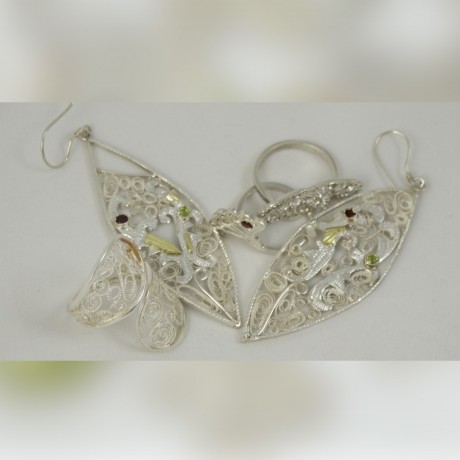 Unique artwork sterling silver and filigree Leafy Treasure with gold and gems