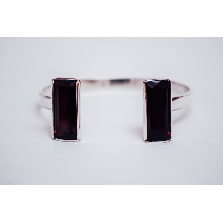 Sterling silver bracelet with two large citrines , amber coloured, rectangular shaped, faceted,  handmade & handcrafted, Bijuterii de argint lucrate manual, handmade