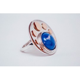 Sterling silver ring with bluish cabochon haolite and 14K gold rounds, handmade &handcrafted, Bijuterii de argint lucrate manual, handmade