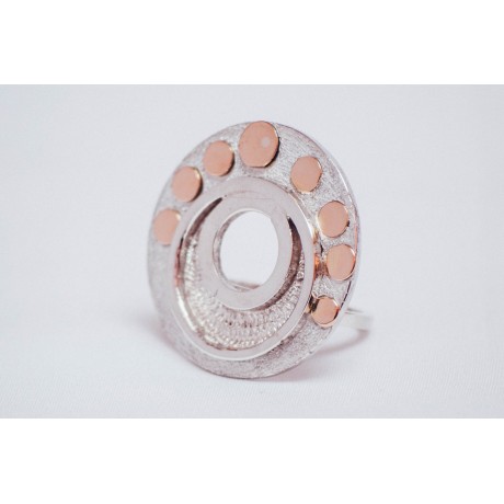 Sterling silver ring with 14 K gold rounds, handmade& handcrafted, Bijuterii de argint lucrate manual, handmade