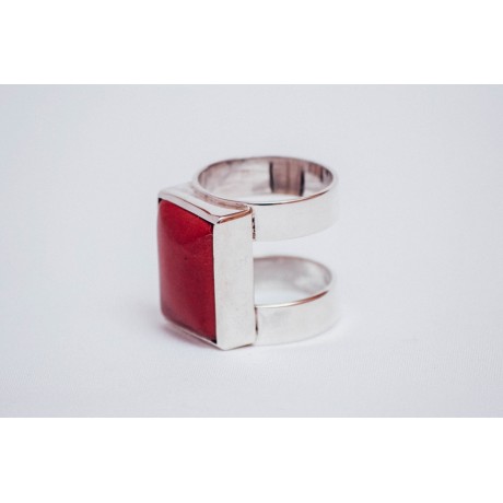 Sterling silver ring with rectangular reddish jaspe stone, handmade&handcrafted, Bijuterii de argint lucrate manual, handmade