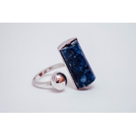Sterling silver ring with silver ball and cylinder lapislazuli, handmade& handcrafted
