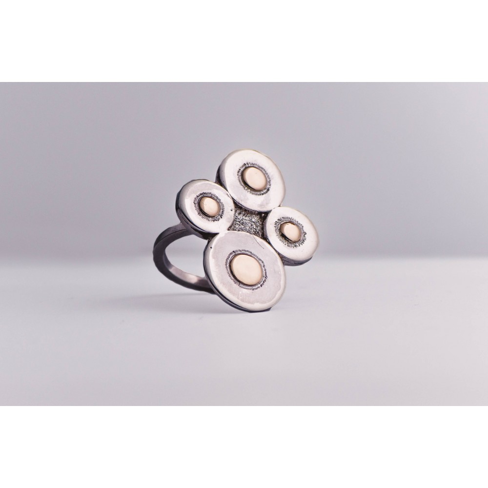 Sterling silver ring with four silver rounds and four gold rounds, handmade & handcrafted