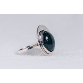 Large sterling silver ring with black cabochon Cat’s eye stone