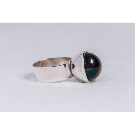 Large sterling silver ring with tiger’s eye stone, Bijuterii de argint lucrate manual, handmade